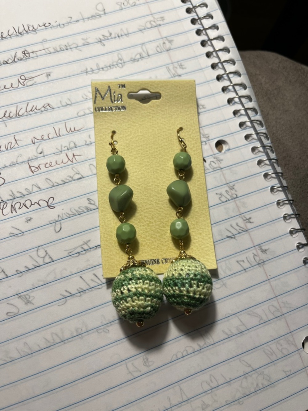 MIA Light Green Crochet Drop Earrings with Gold Accents 1522